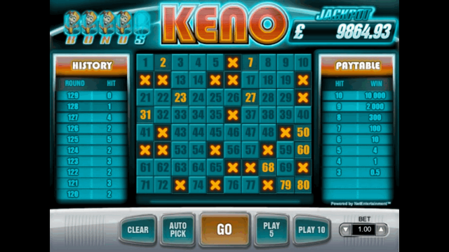 Игровой интерфейс Keno 9