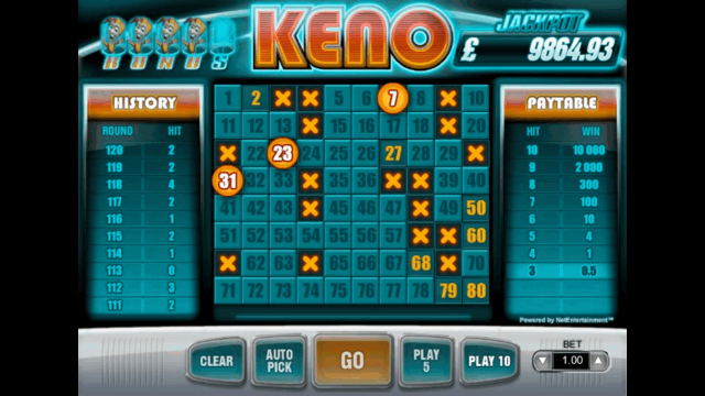 Игровой интерфейс Keno 1
